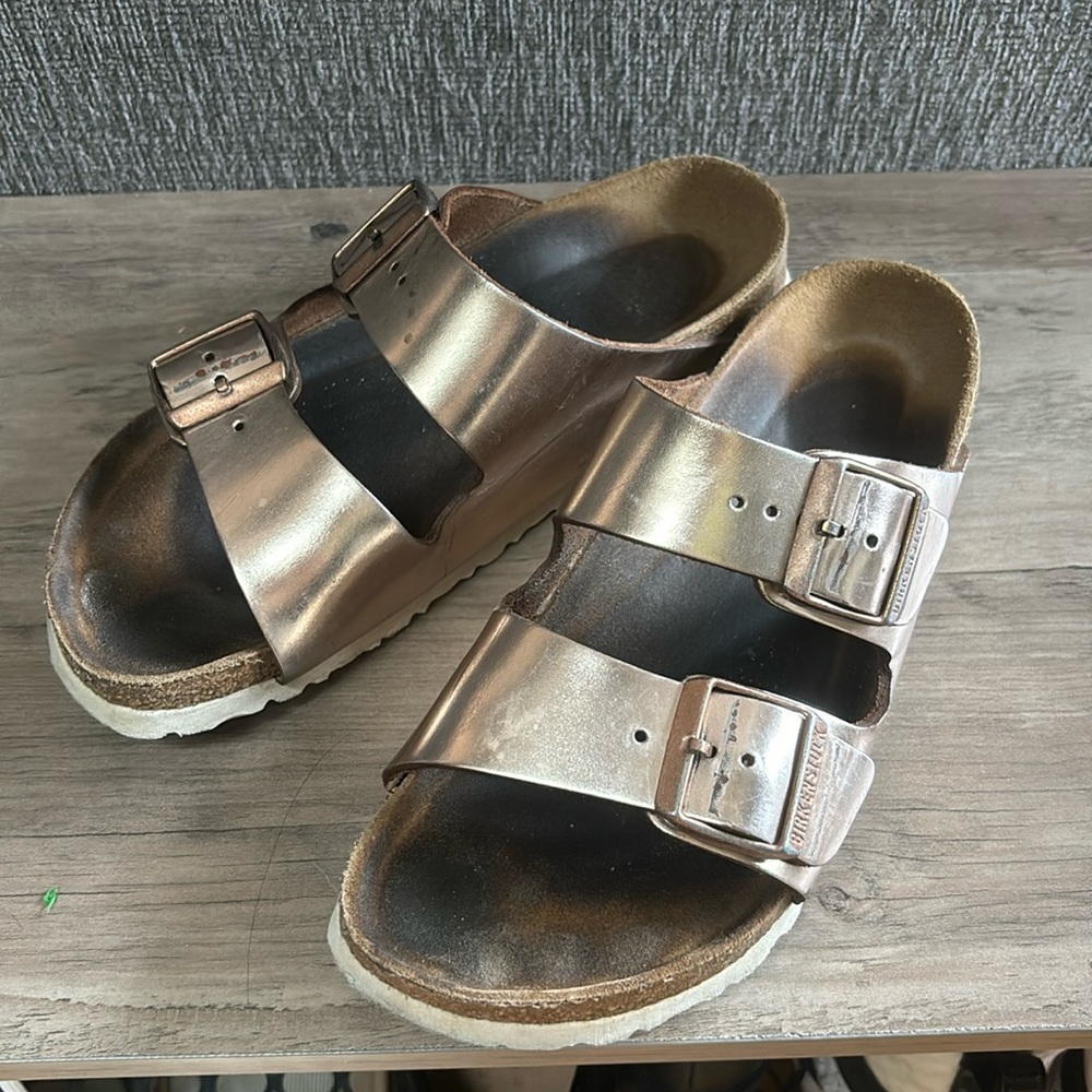Birkenstock arizona soft footed sandals (copper leather)